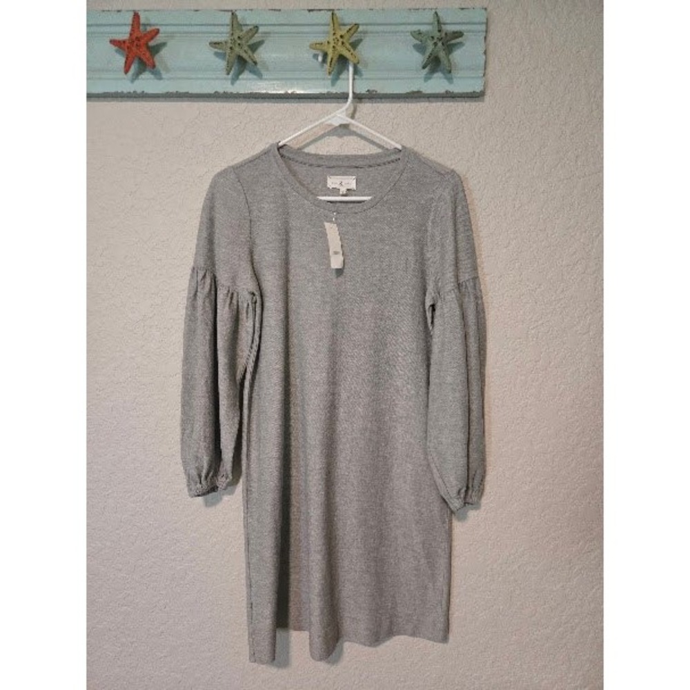 Lou & Grey Womens XS Gray Textured Knit Puff Sleeve Shift Dress NWT 24151894